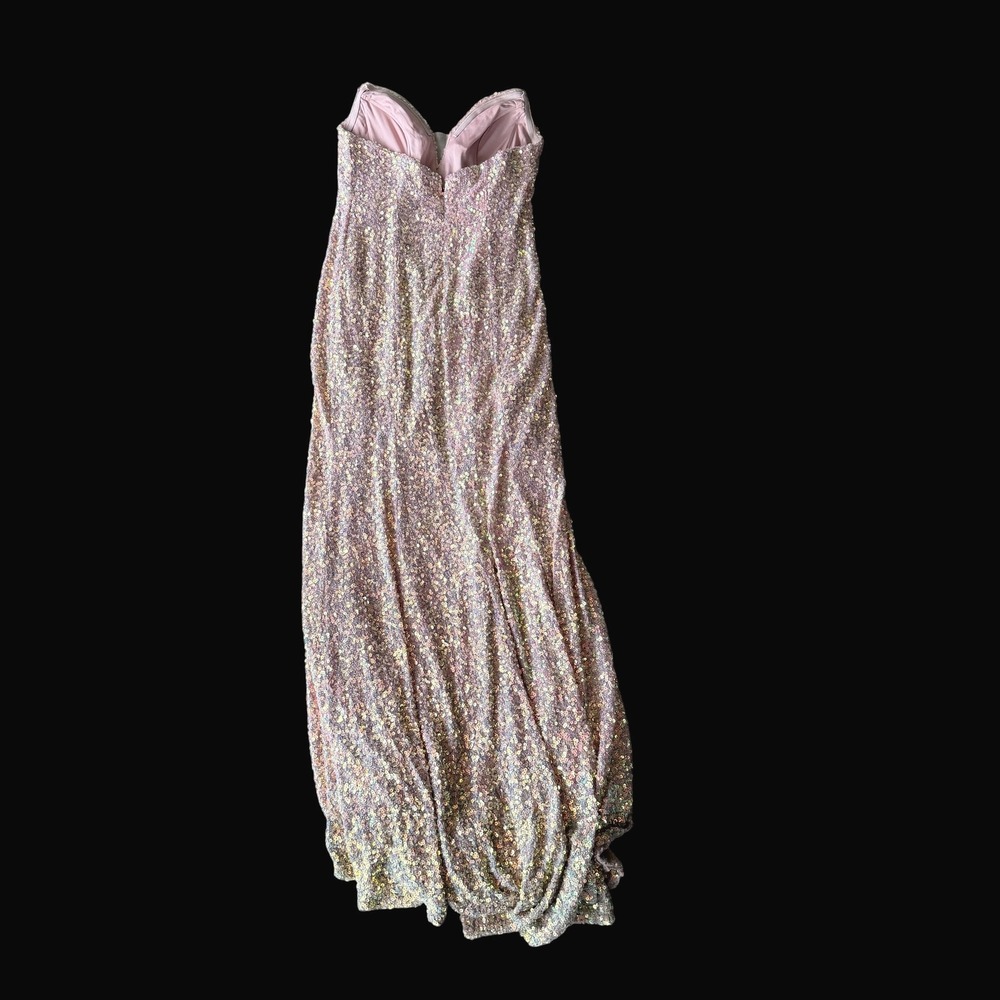 Stella Couture‎ Iridescent Pink Sequin Strapless Maxi Formal Prom Dress